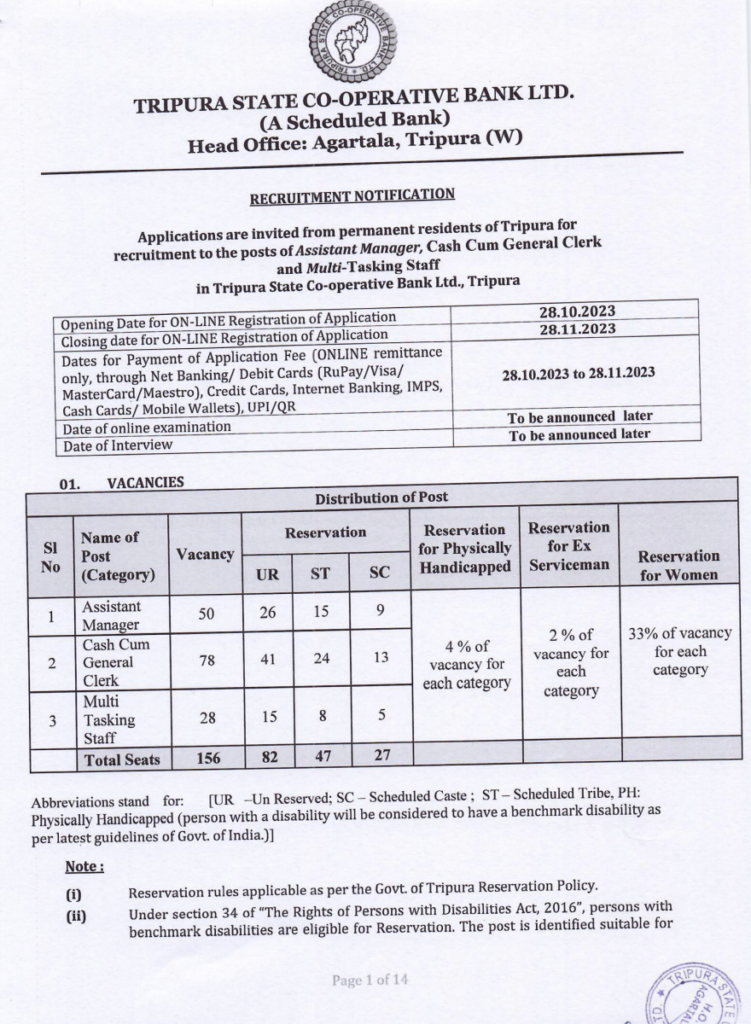 Tripura Cooperative Bank Syllabus 2023
